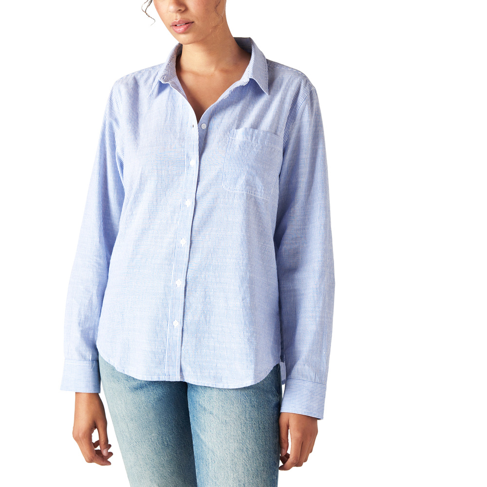 Lucky Brand The Boyfriend Button-Down Shirt-Blue Multi